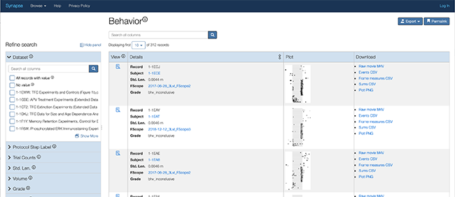 Default search results page of the Synapse Browser